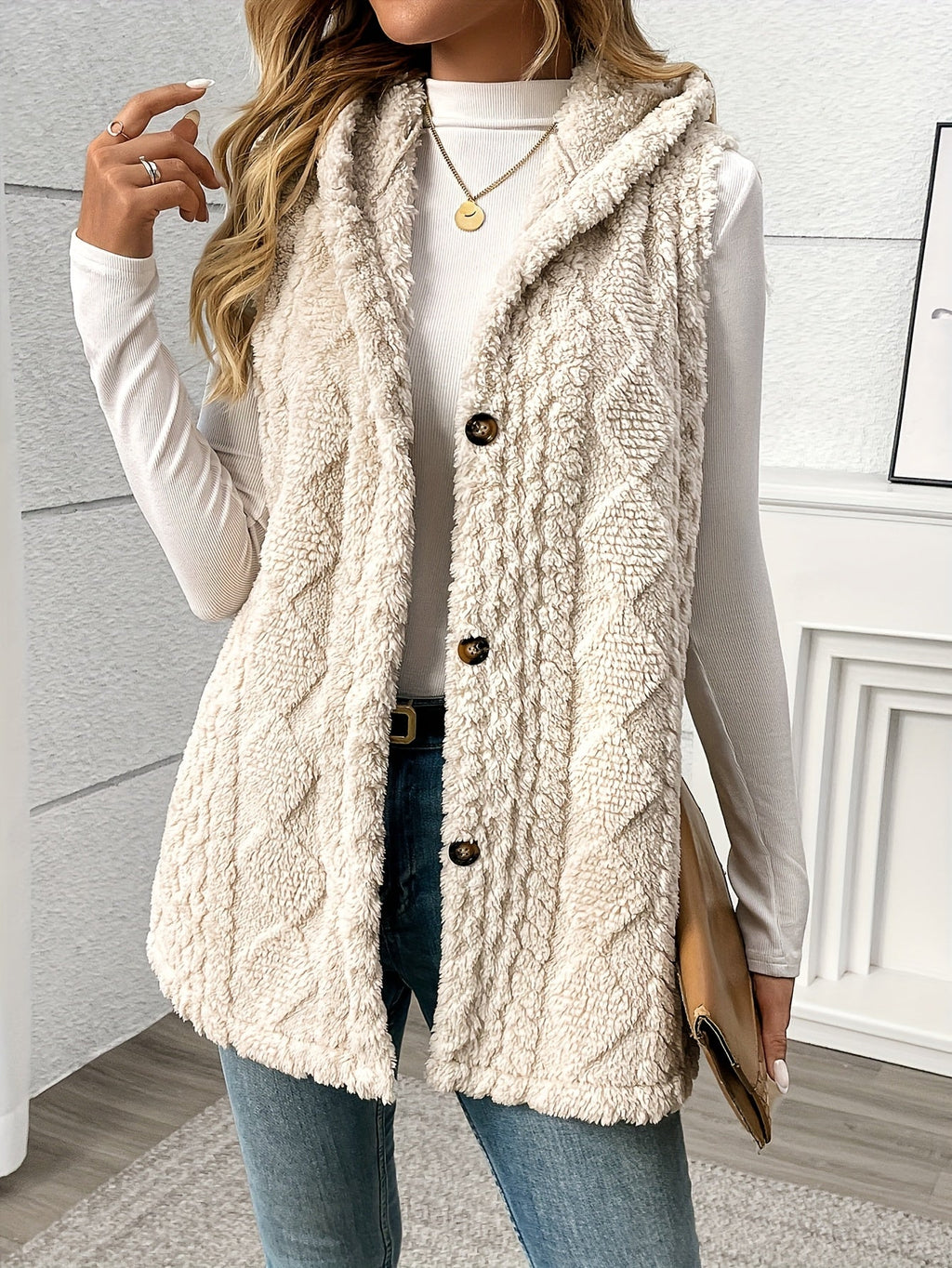 Lorenna | Cozy Hooded Sleeveless Vest – front view