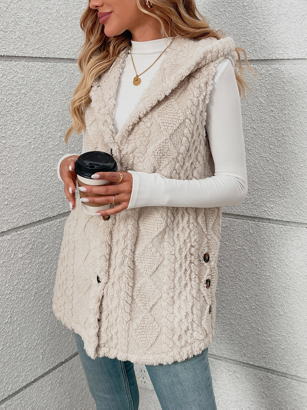 Lorenna | Cozy Hooded Sleeveless Vest – styled view