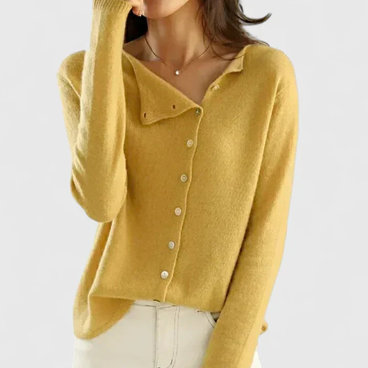 Lorna Diagonal Button Knit Cardigan – detail view