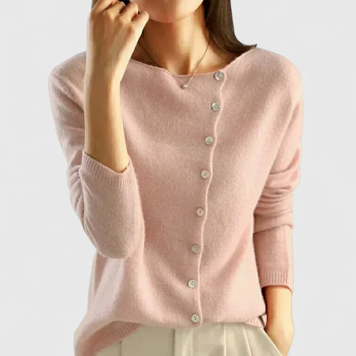 Lorna Diagonal Button Knit Cardigan – styled view