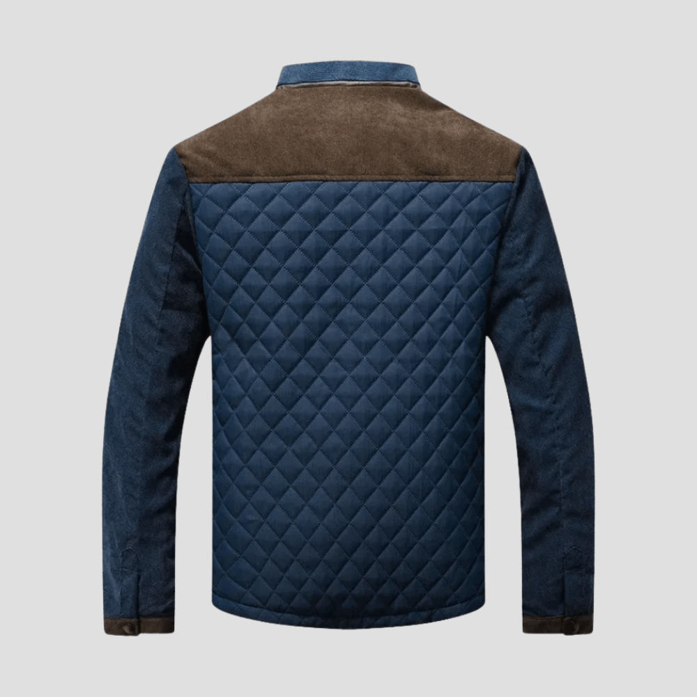 Lowell quilted suede-trim winter jacket, suede trim detail