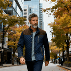 Lowell quilted suede-trim winter jacket, side view