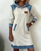 Lunariae casual dress with contrast hood, front view