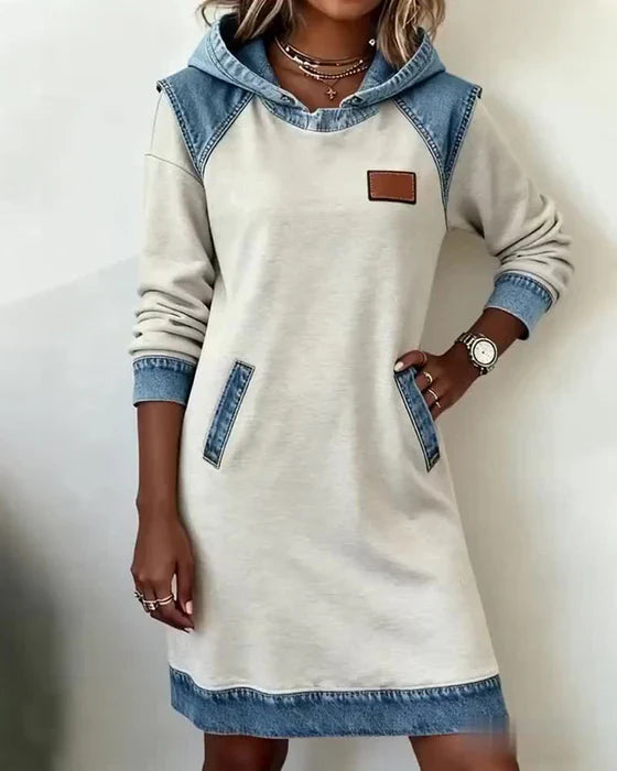 Lunariae casual dress with contrast hood, front view