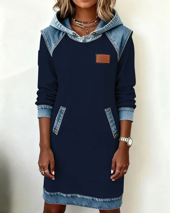 Lunariae casual dress with contrast hood, additional side view