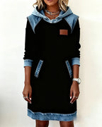 Lunariae casual dress with contrast hood, additional back view