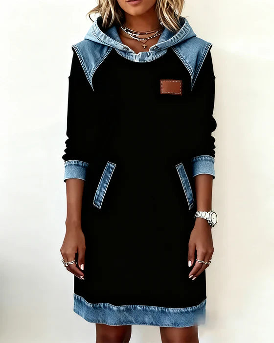 Lunariae casual dress with contrast hood, additional back view