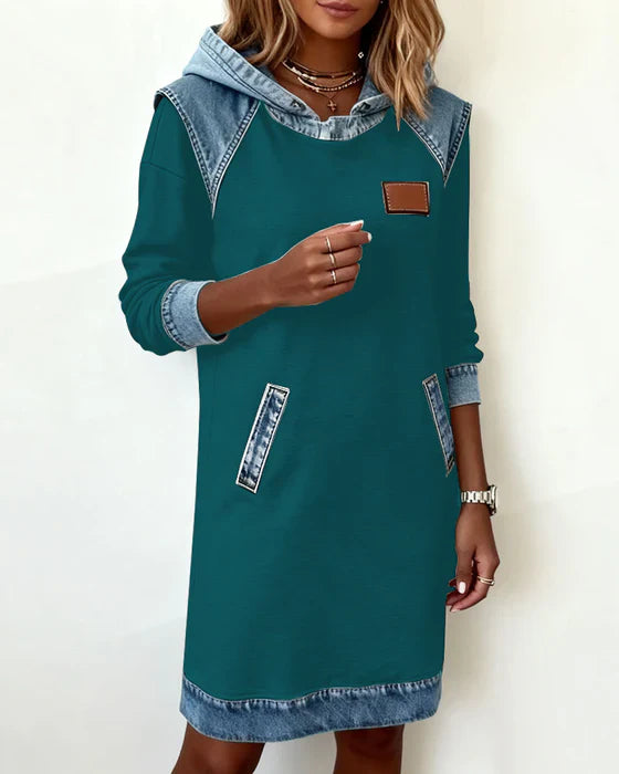 Lunariae casual dress with contrast hood, pocket detail