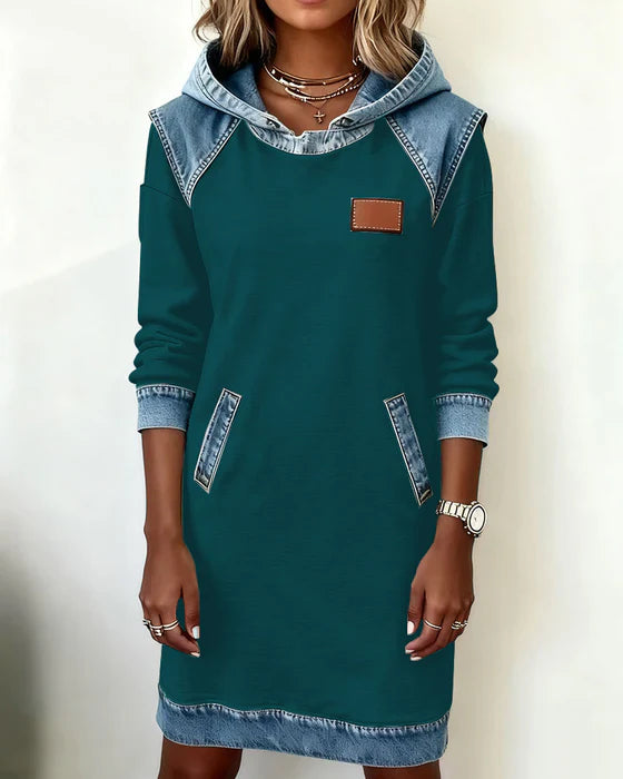 Lunariae casual dress with contrast hood, lifestyle view