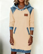 Lunariae casual dress with contrast hood, additional detail view