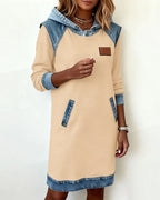Lunariae casual dress with contrast hood, additional styled view