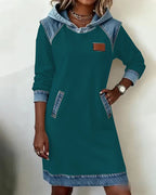 Lunariae casual dress with contrast hood, hood detail