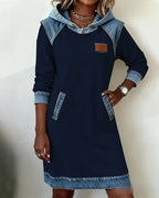 Lunariae casual dress with contrast hood, styled view