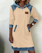Lunariae casual dress with contrast hood, side view