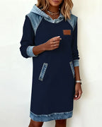 Lunariae casual dress with contrast hood, full outfit view