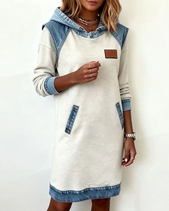 Lunariae casual dress with contrast hood, seam detail
