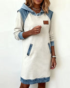 Lunariae casual dress with contrast hood, seam detail
