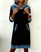 Lunariae casual dress with contrast hood, additional front view