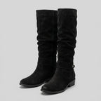 Maelie | Slouchy Suede-Touch Knee-High Boots – front view in black