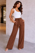 Fenella wide-leg palazzo trousers, close-up of waistband