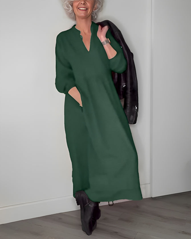 Marisande slimming long dress with V-neckline, additional back view