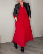Marisande slimming long dress with V-neckline, full outfit view