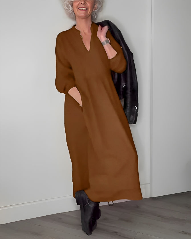 Marisande slimming long dress with V-neckline, additional front view