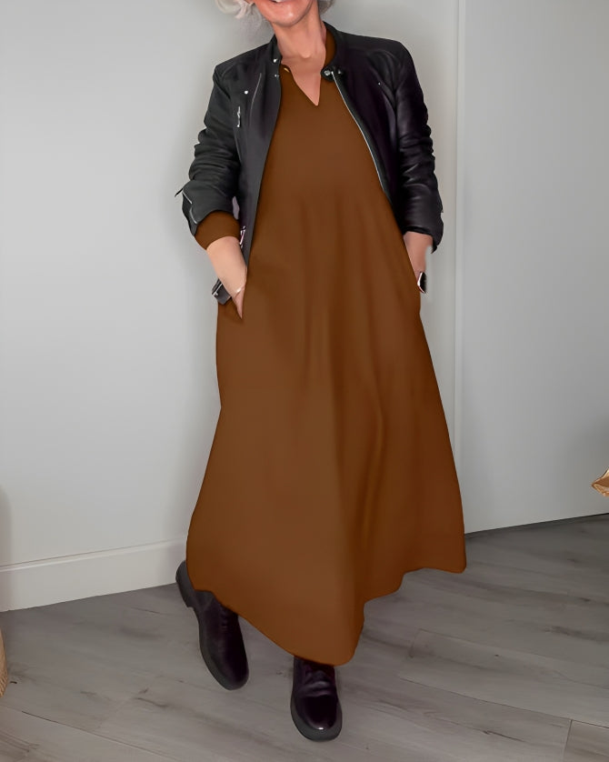Marisande slimming long dress with V-neckline, additional side view