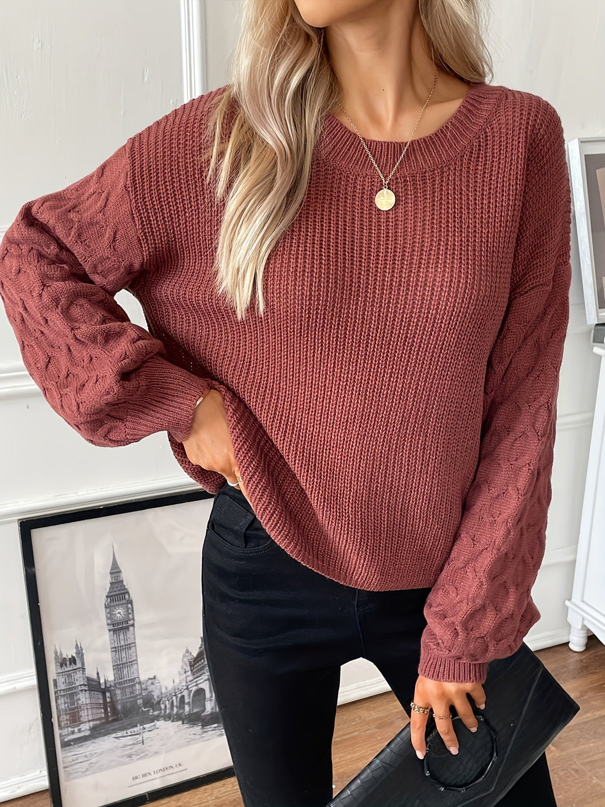 Mariska Diamond Knit Pullover – worn view