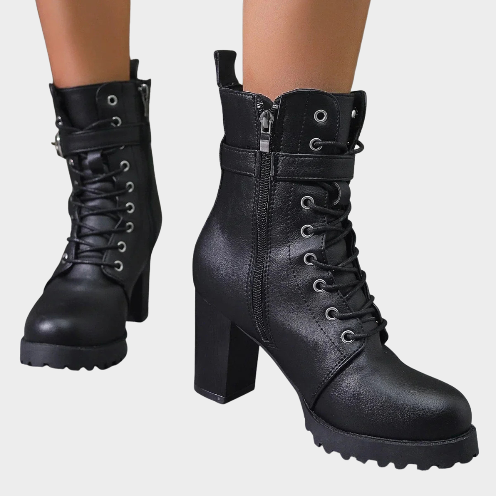 Marit Flared Heel Ankle Boots – close-up