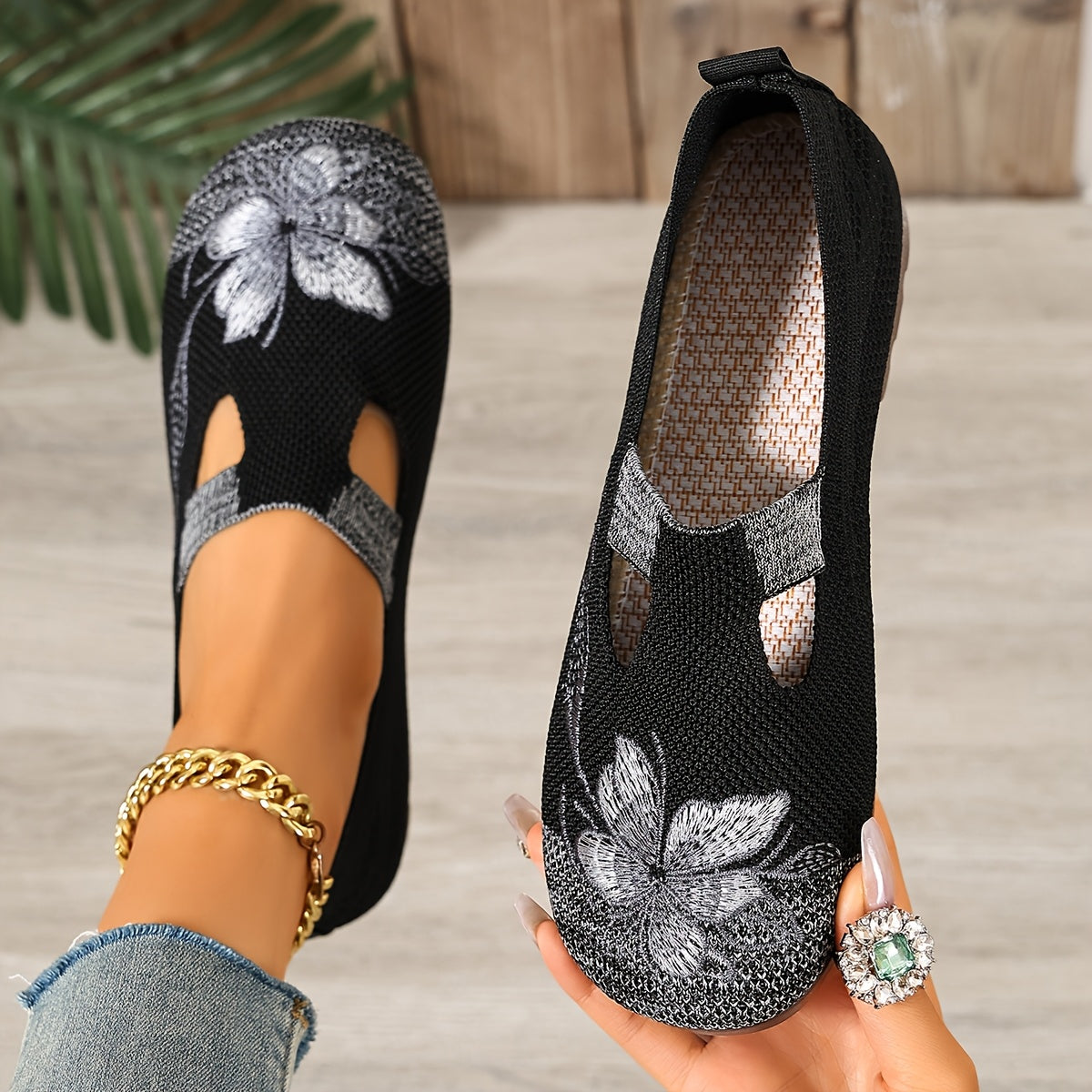 Marjana | Embroidered Slip-On Flats – front view