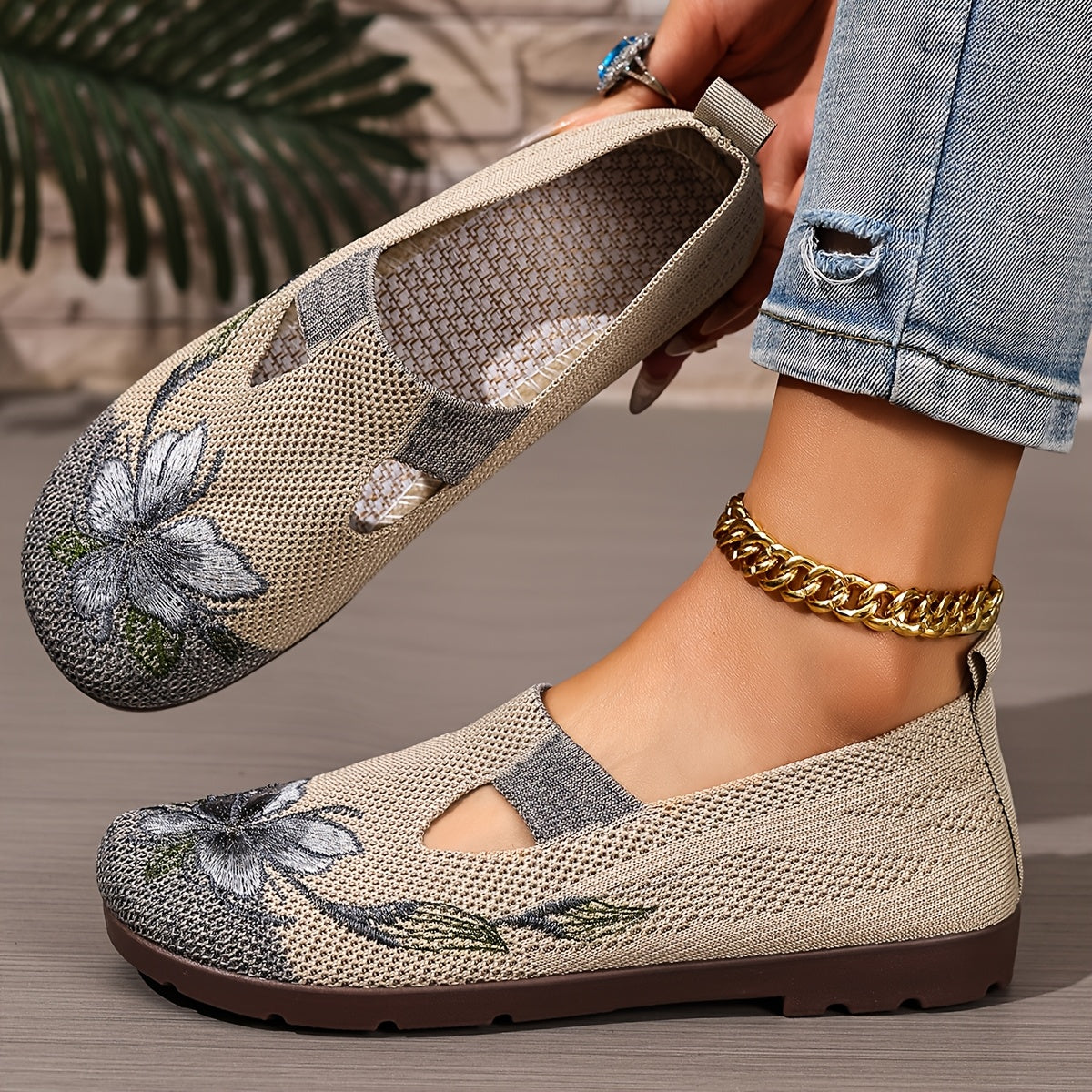 Marjana | Embroidered Slip-On Flats – side view