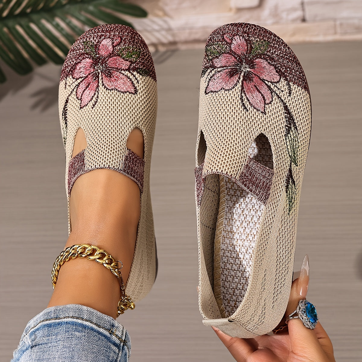 Marjana | Embroidered Slip-On Flats – front view