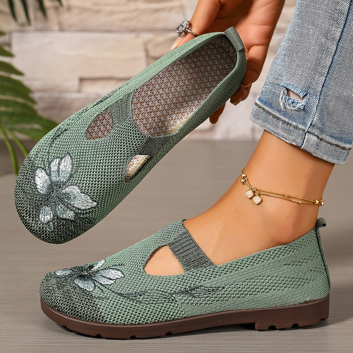 Marjana | Embroidered Slip-On Flats – side view