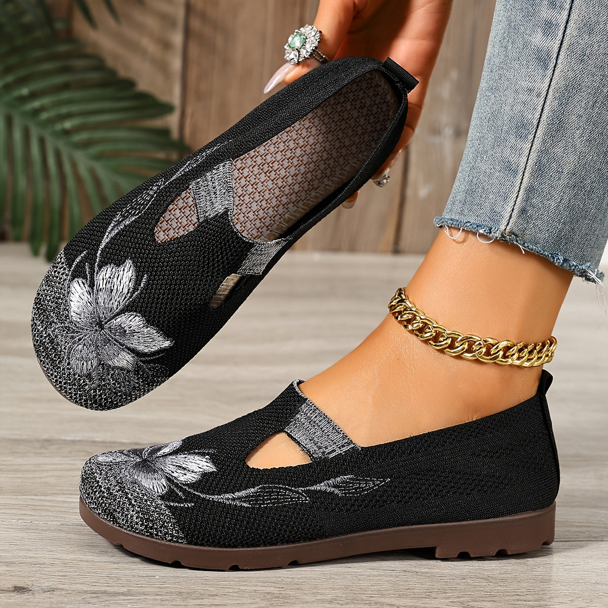 Marjana | Embroidered Slip-On Flats – side view