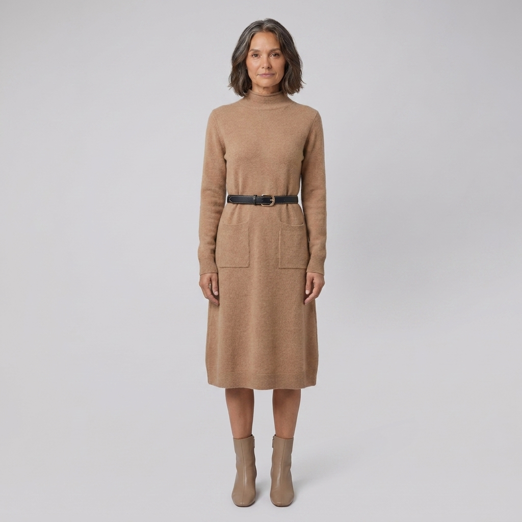 Marlowe | Wool-Blend Midi Knit Dress with Pockets by Vera Noir – front view