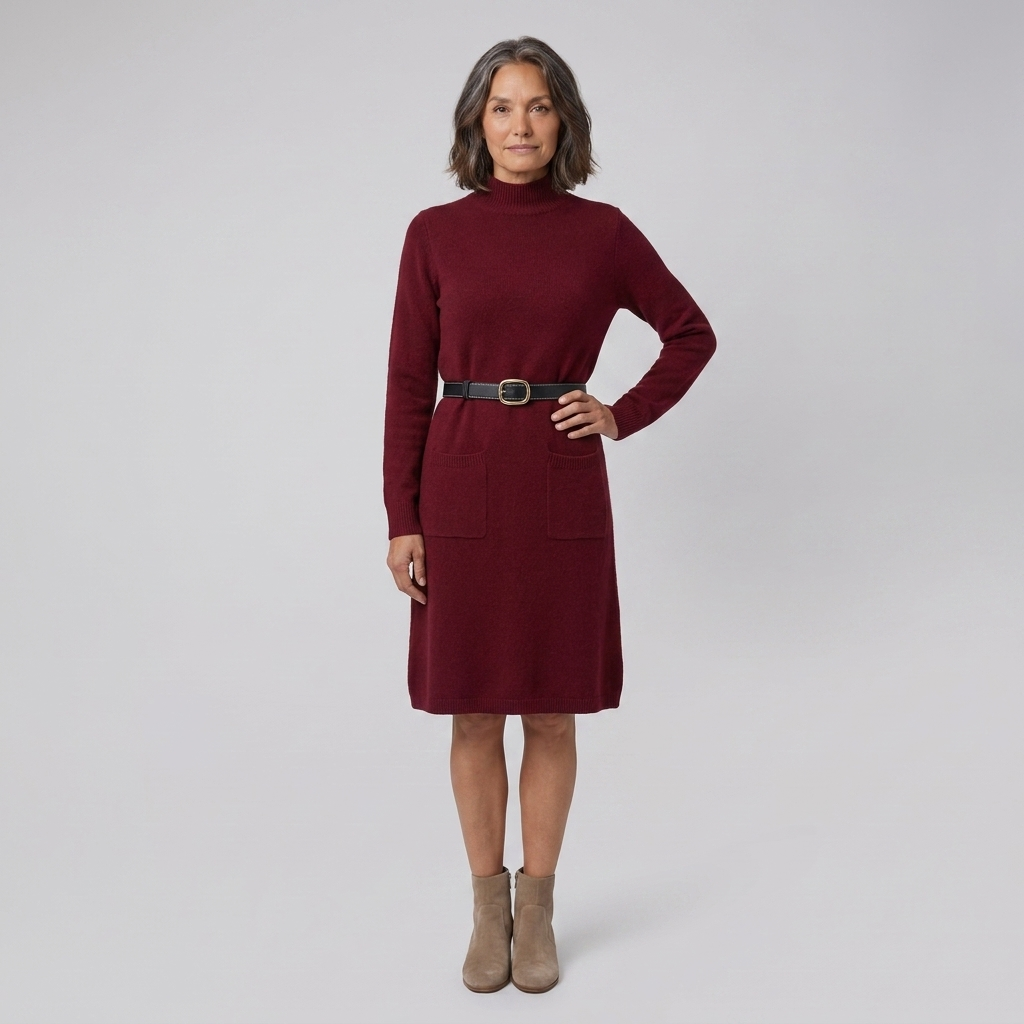 Marlowe | Wool-Blend Midi Knit Dress with Pockets by Vera Noir – in maroon