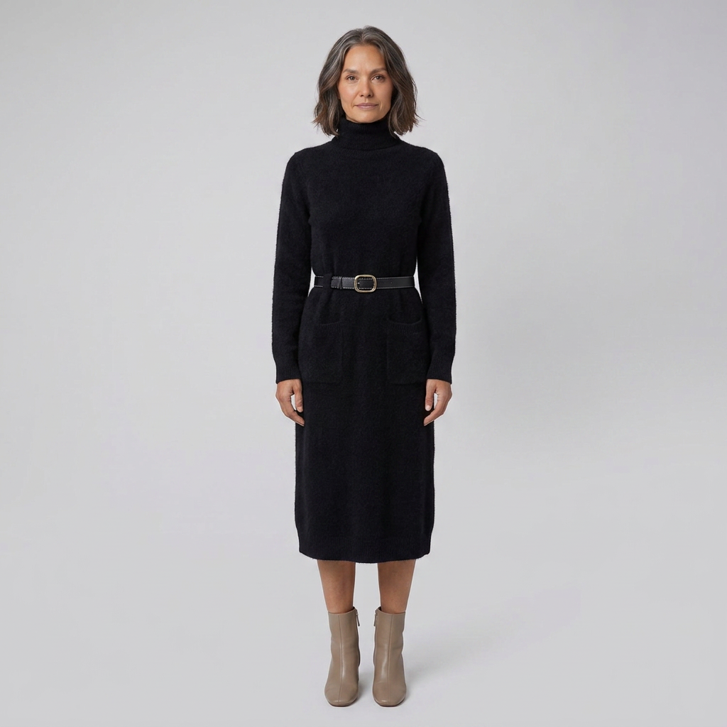 Marlowe | Wool-Blend Midi Knit Dress with Pockets by Vera Noir – in black