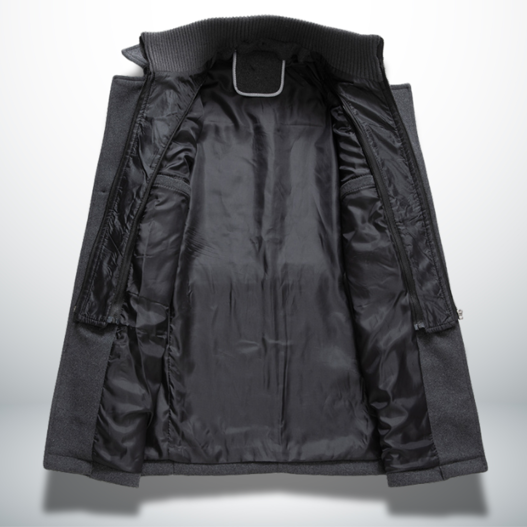 Mateus warm men's overcoat, fabric close-up