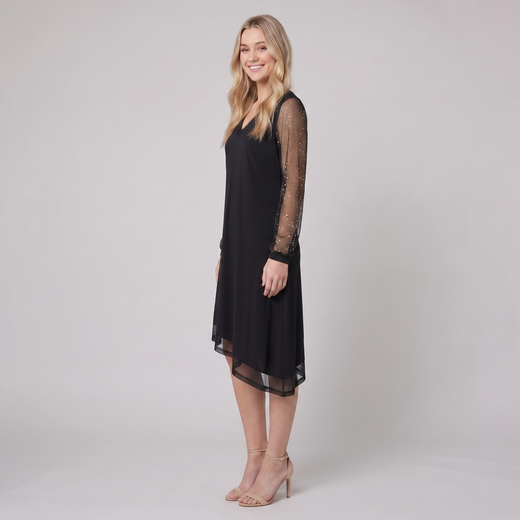 Matilda | Sheer Sleeve Evening Dress by Vera Noir – side view