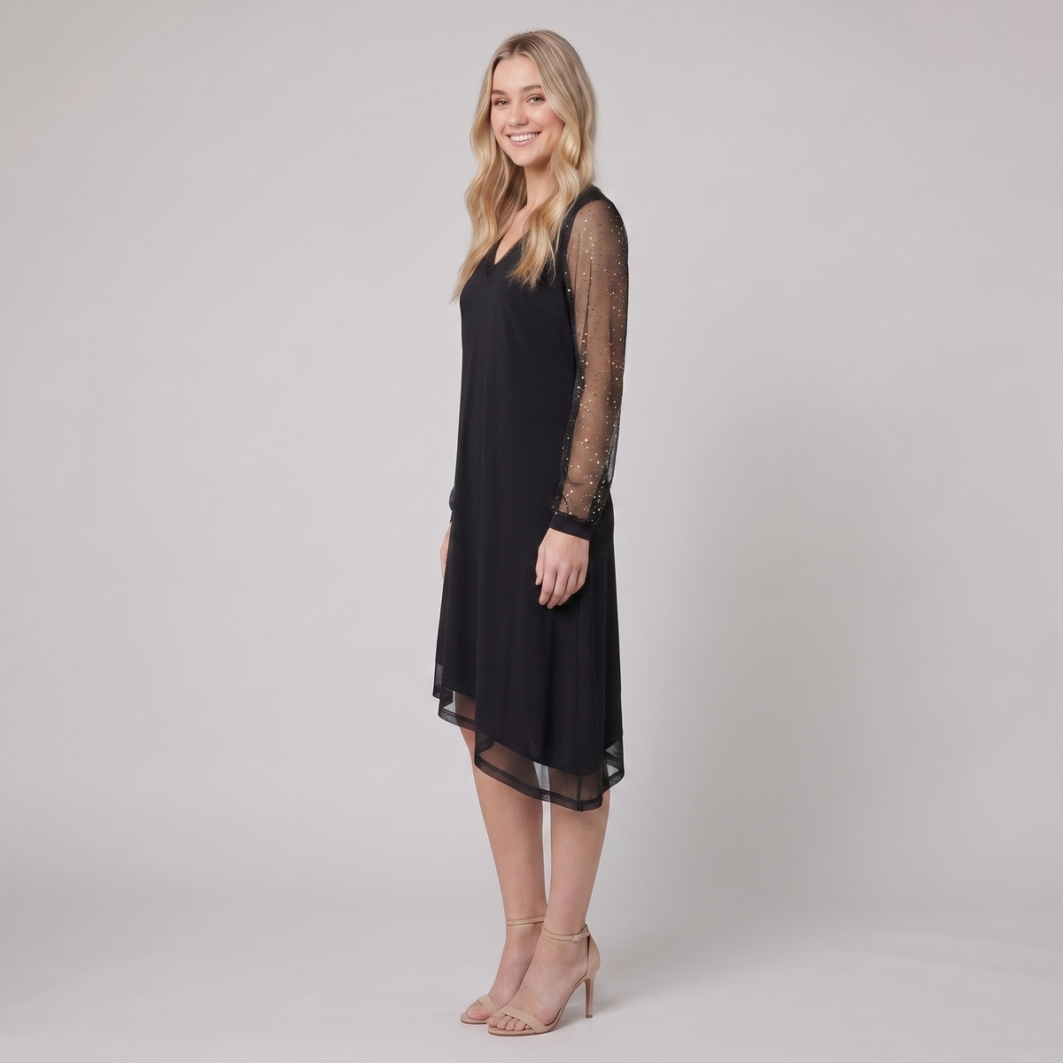 Matilda | Sheer Sleeve Evening Dress by Vera Noir – side view