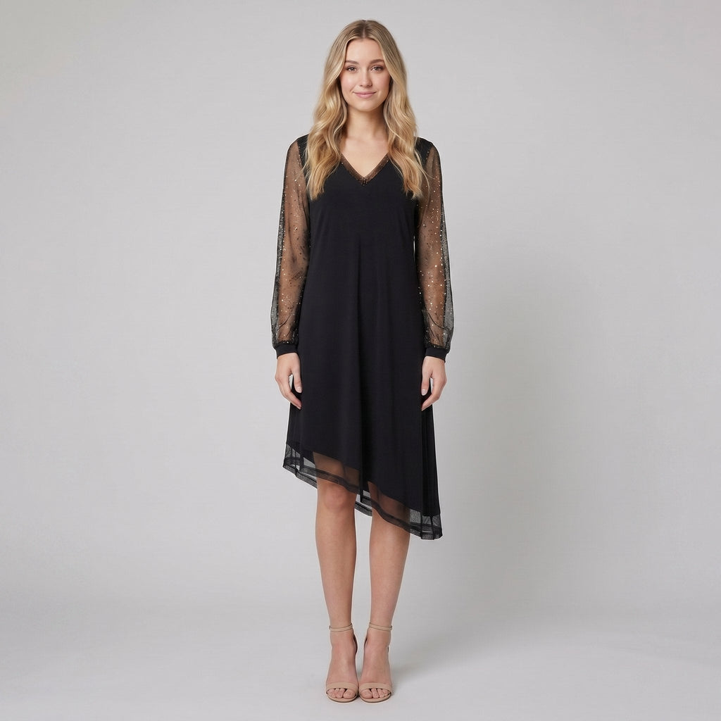 Matilda | Sheer Sleeve Evening Dress by Vera Noir – in black