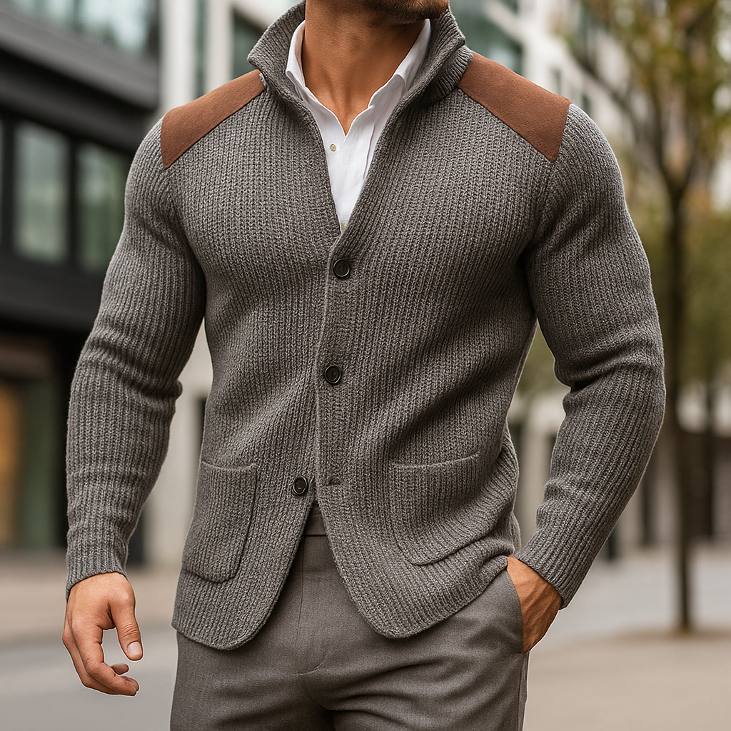 Matteo Men's Textured Knit Blazer Cardigan by Vera Noir – front view