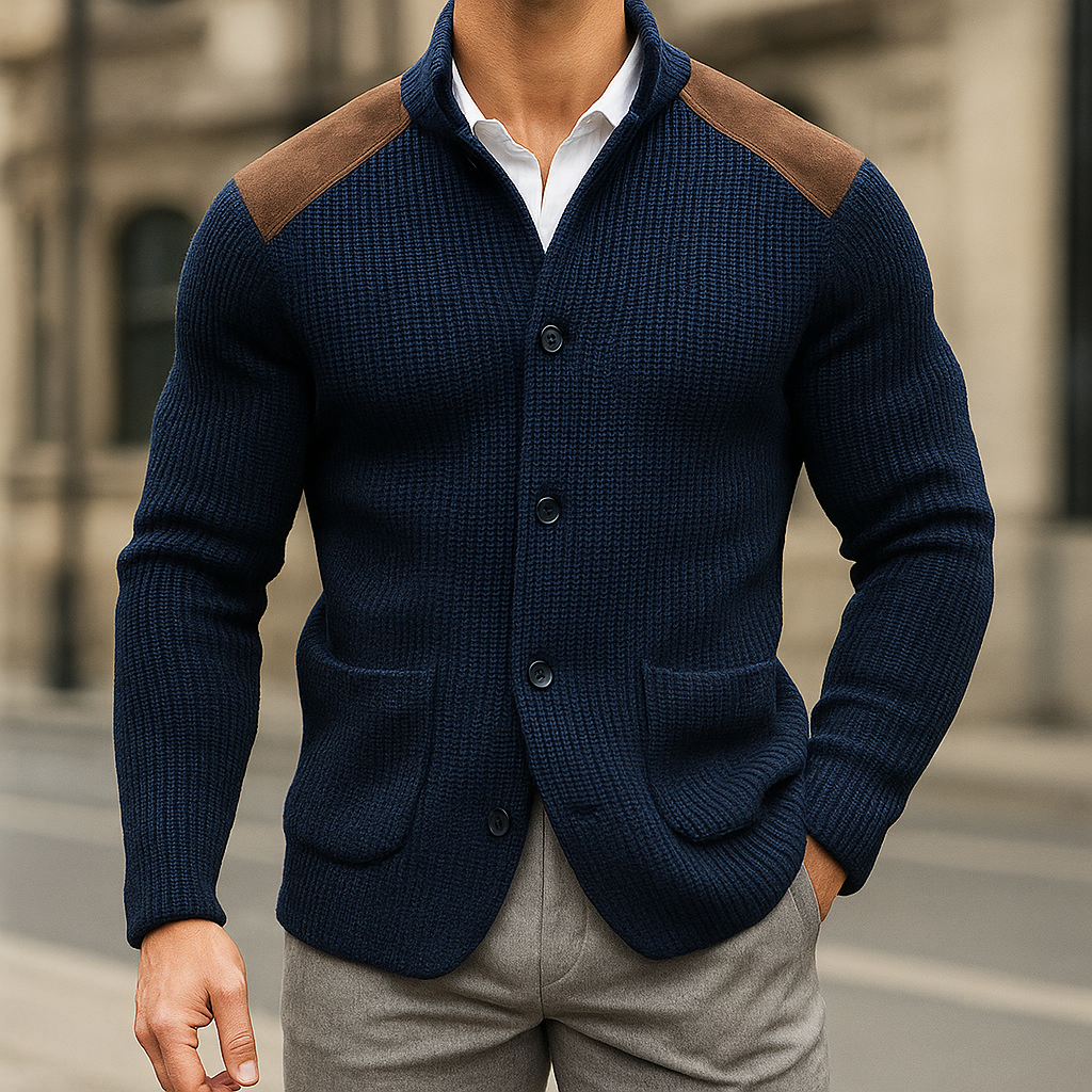 Matteo Men's Textured Knit Blazer Cardigan by Vera Noir – back view