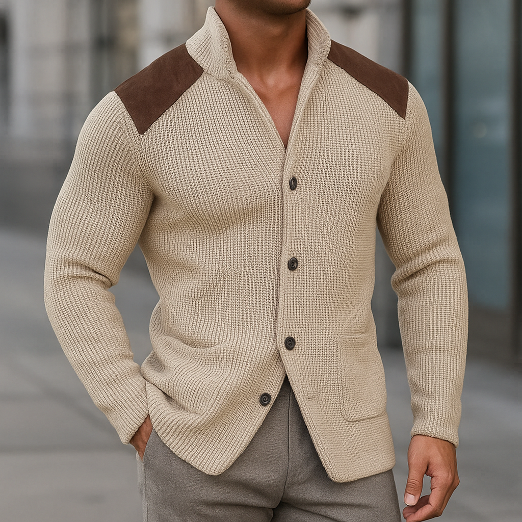 Matteo Men's Textured Knit Blazer Cardigan by Vera Noir – close-up