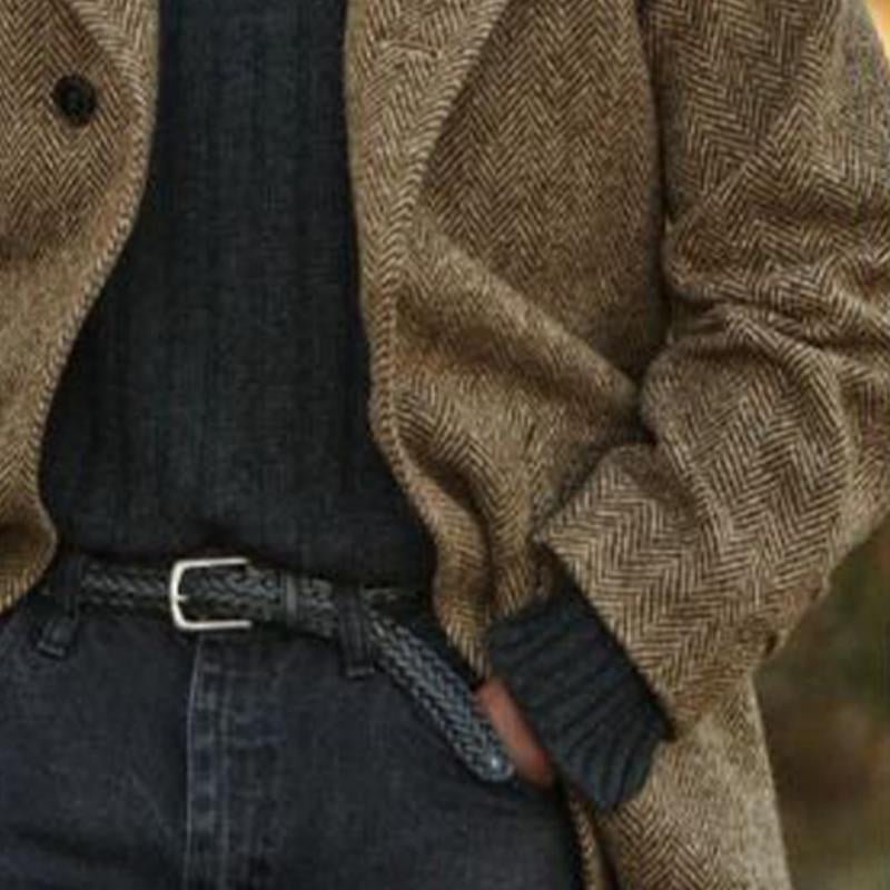 Vintage Herringbone Mid-Length Suit Coat – front view