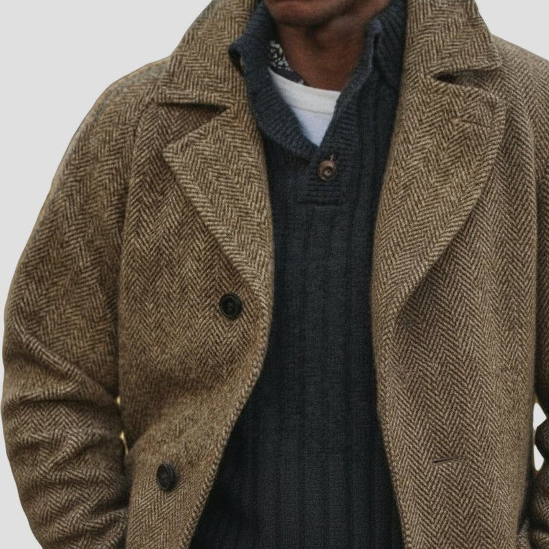 Vintage Herringbone Mid-Length Suit Coat – back view
