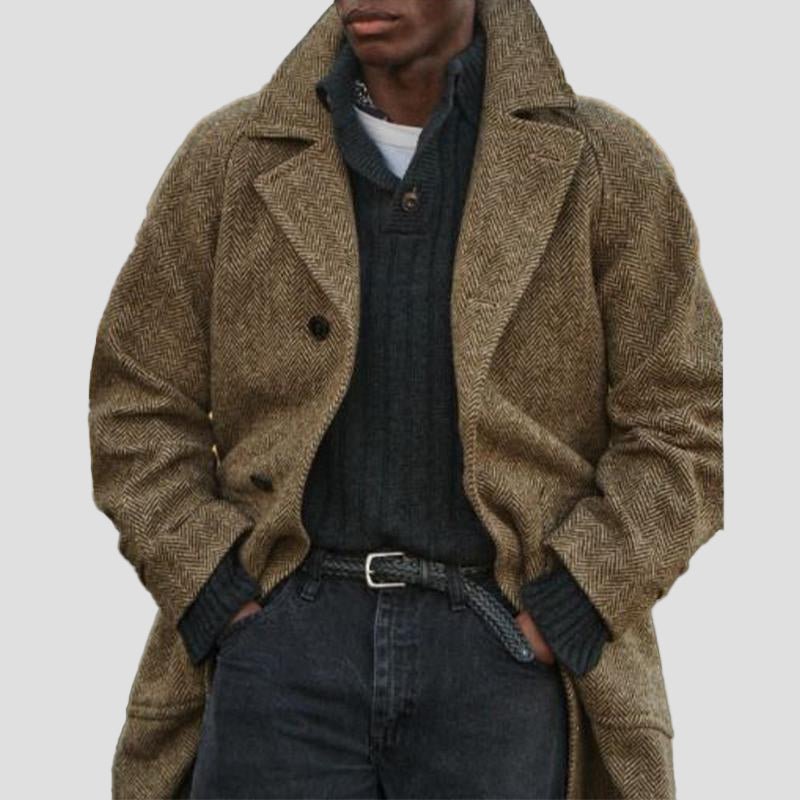 Vintage Herringbone Mid-Length Suit Coat – detail view