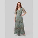 Melisande | Floral Embroidered Sheer Evening Gown by Vera Noir – front view