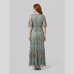 Melisande | Floral Embroidered Sheer Evening Gown by Vera Noir – back view
